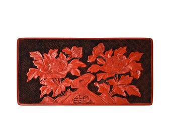 Hand Craft Vintage Chinese Red Lacquer Rectangular Floral Accent Box GB126E