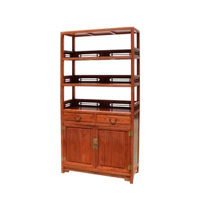 Chinese Huali Rosewood Brown 3 Shelves bookcase Display Cabinet cs5716E image 2