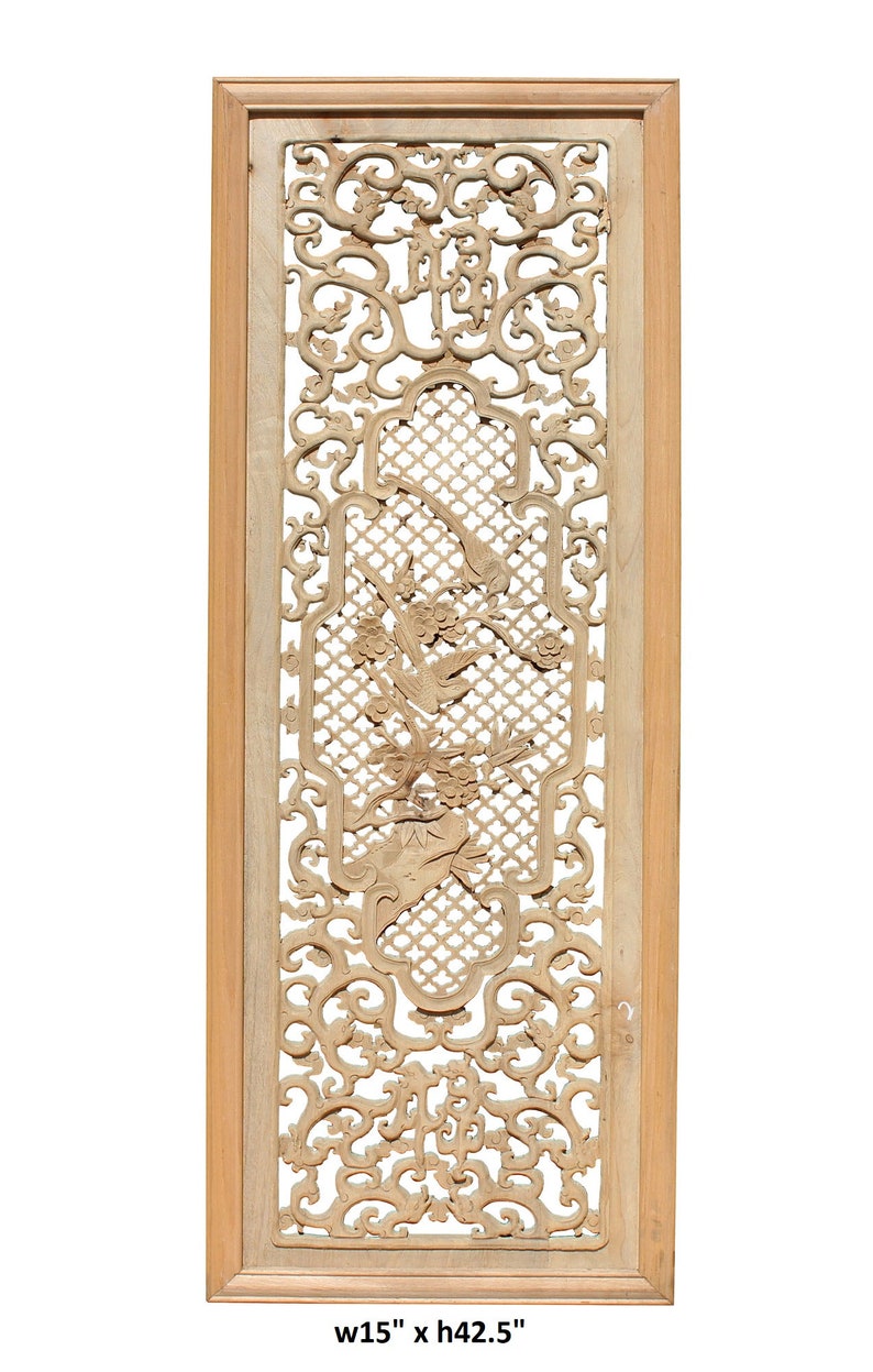 Chinese Rectangular Wood Flower Bird Carving Wall Panel Plaque cs3804E image 6