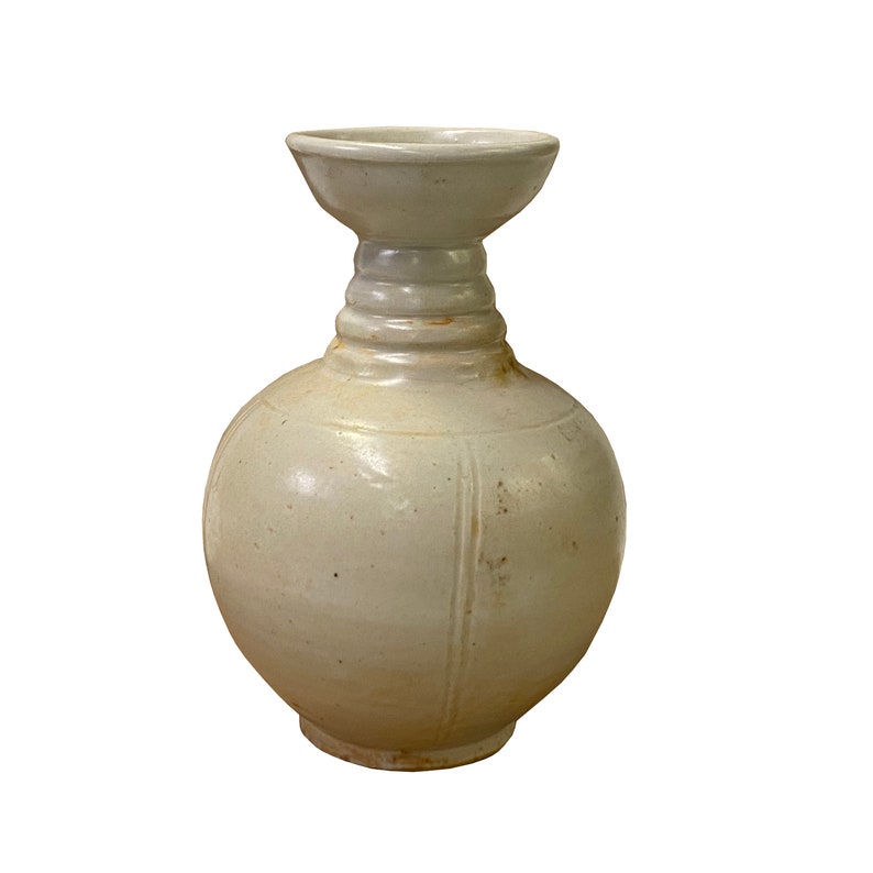 Chinese Handmade Ceramic Cream Off White Wide Vase Jar ws2723E image 2