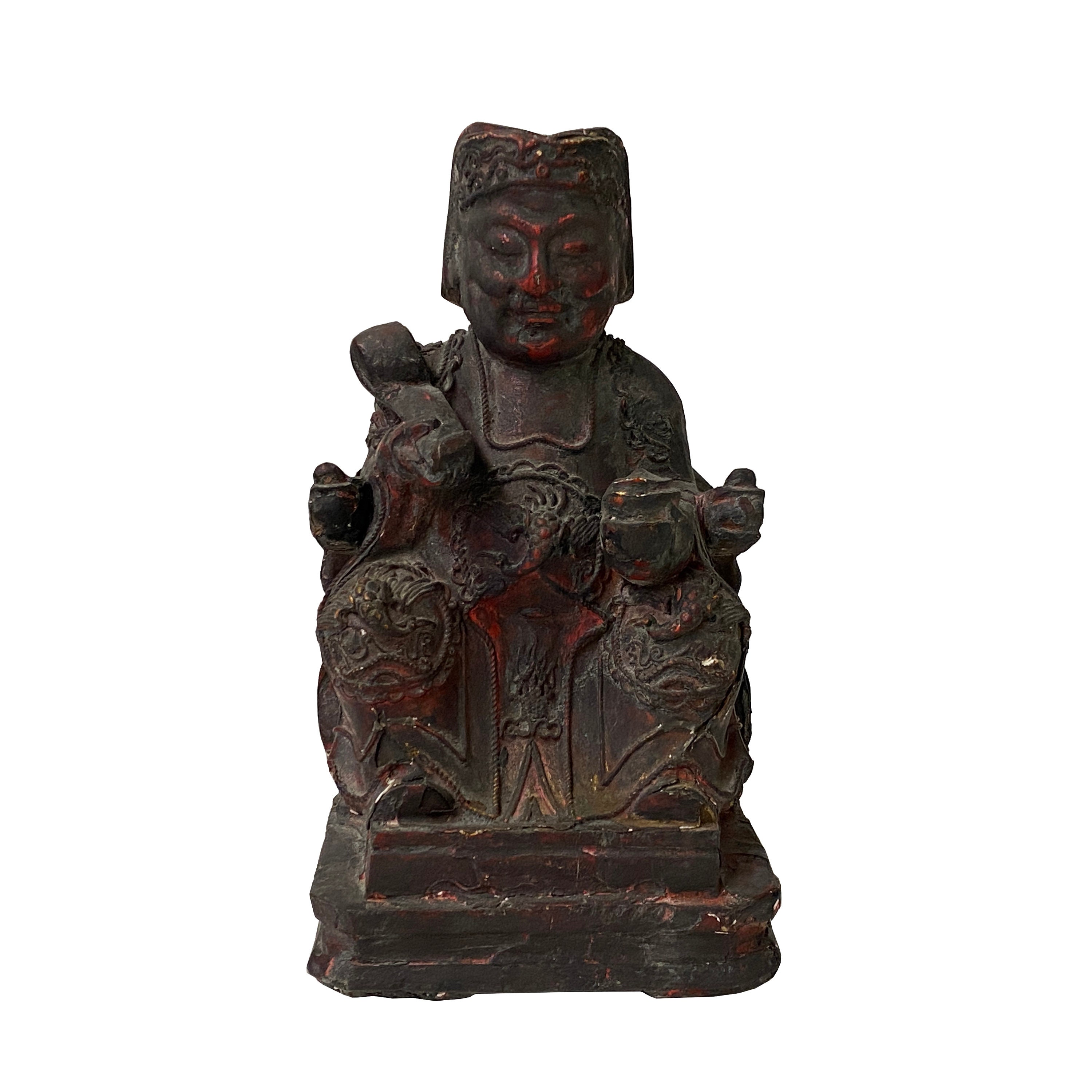 Vintage Chinese Wooden Carved Home Guardian Deity Figure