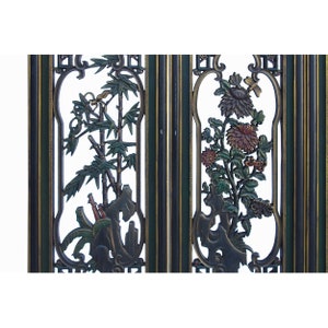 Chinese Color Painted 4 Seasons Flower Wooden Wall 4 Panels Set cs6057E image 2