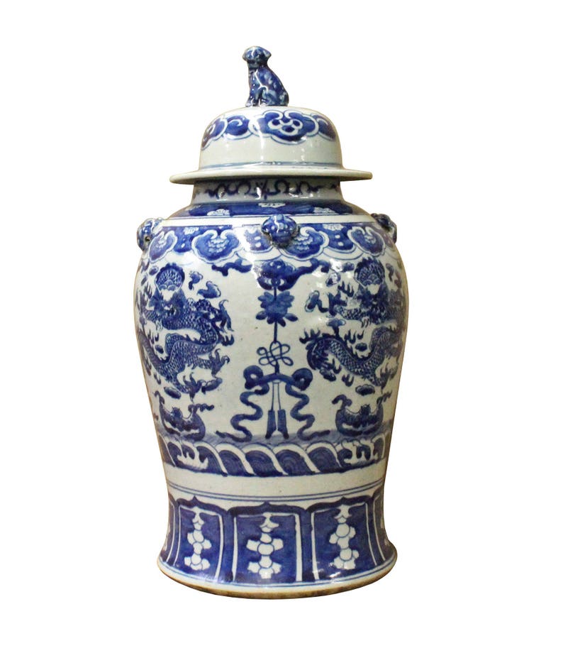 Chinese Blue & White Double Dragon Theme Porcelain Large General Jar cs3593E image 2