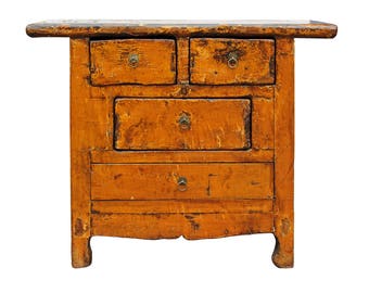 Chinese Rustic Rough Wood Distressed Orange Side Table Cabinet cs2498E