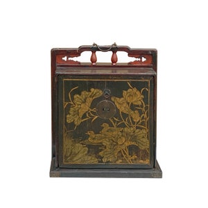 Vintage Chinese Fujian Golden Graphic Wedding Trunk Cabinet Chest cs7820E image 1