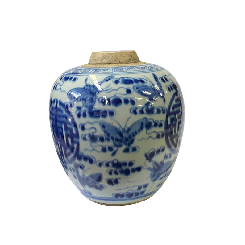 Oriental Handpaint Butterflies Small Blue White Porcelain Ginger Jar ws2310E image 3