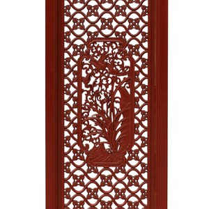 Chinese Red Paint Geometric Flower Bird Accent Narrow Floor Panel Headboard cs3569E image 2