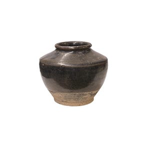 Vintage Earthy Dark Brown Village Rural Pottery Ceramic Pot Vase JK217E