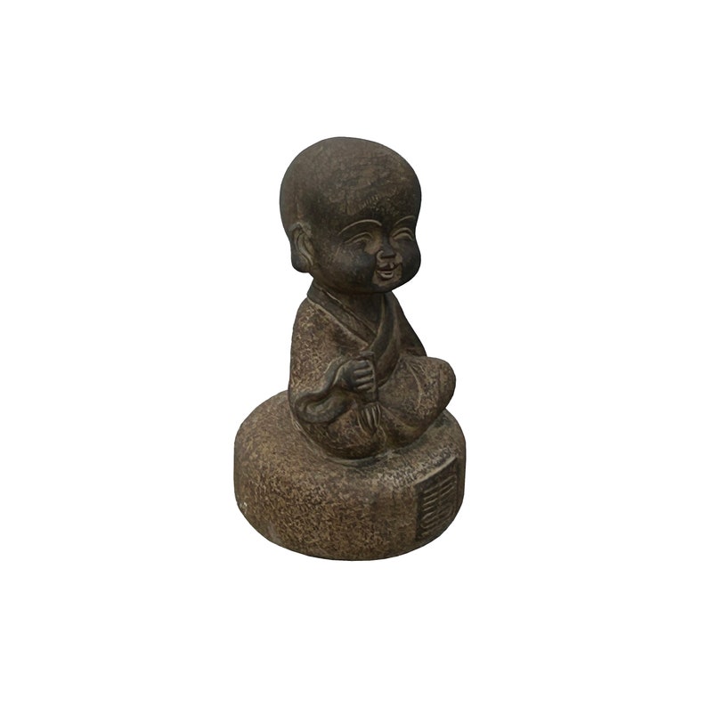 Oriental Gray Stone Little Lohon Monk Drawing Book Statue ws3636E image 8