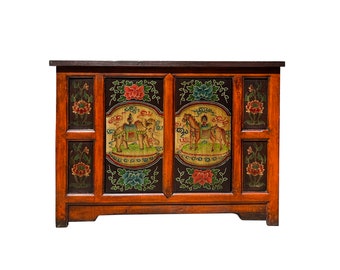 Chinese Orange Tibetan Elephant Horse Sideboard Console Table Cabinet cs7610E