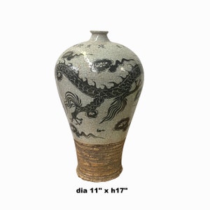 Chinese Crackle Gray Ceramic Hand-painted Dragon Vase ws1404E image 3