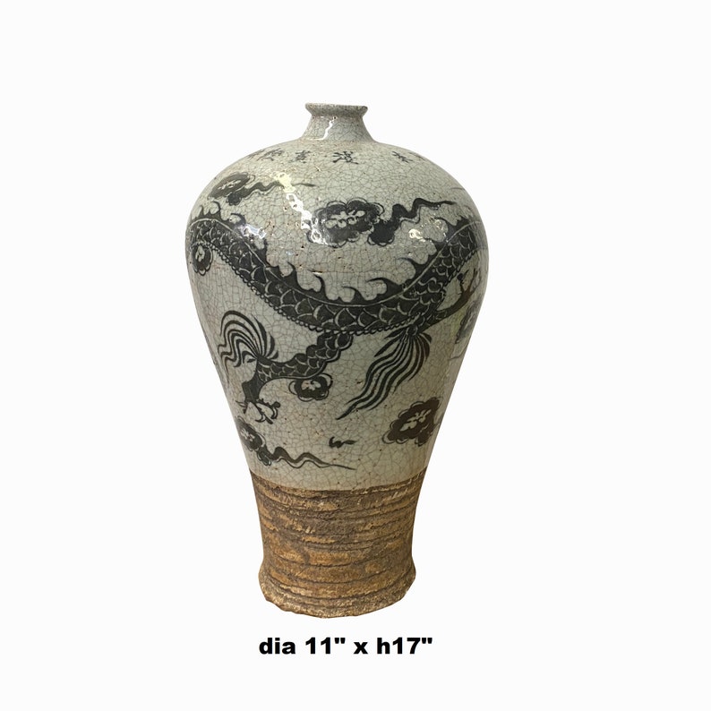 Chinese Crackle Gray Ceramic Hand-painted Dragon Vase ws1404E image 3