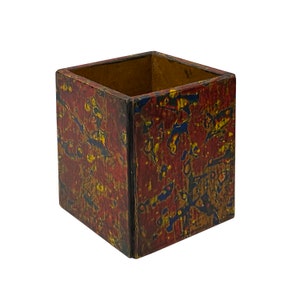 Handmade Red Multi-Layer Lacquer Abstract Pattern Wood Holder Box ws2025E image 4