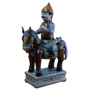 Orientalische Vintage Handgemachte Keramik Qing Mann Reitpferd Figur cs5211E