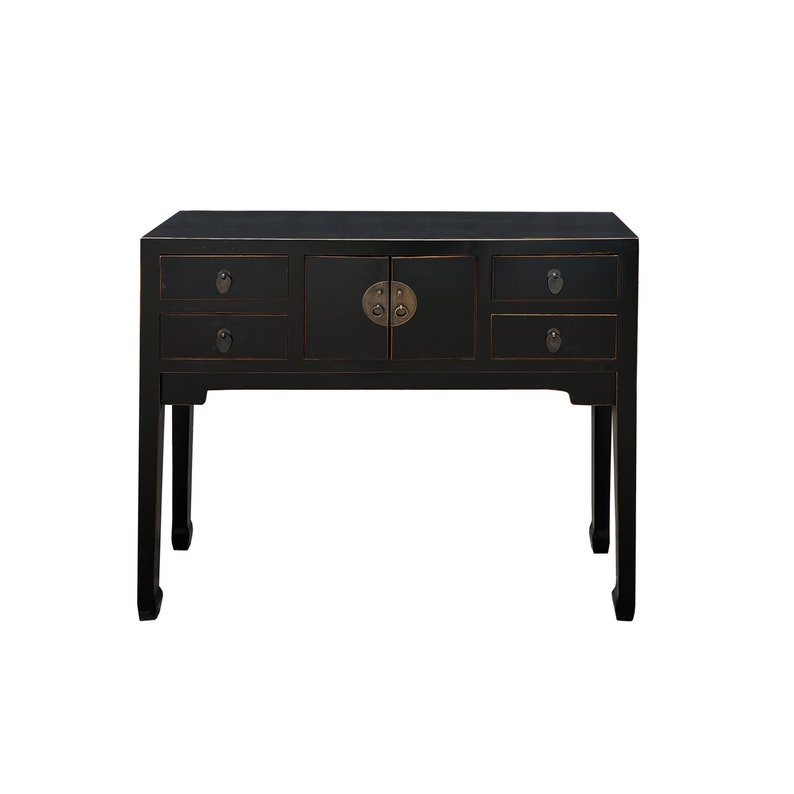 Oriental Black Lacquer 4 Drawers Slim Narrow Foyer Side Table cs7604 image 3