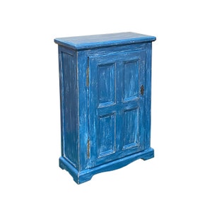 Distressed Blue Lacquer Slim Narrow Single Door Side Cabinet Chest cs7674E image 7