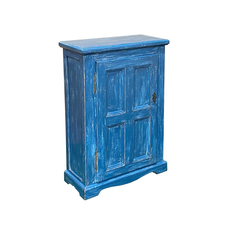 Distressed Blue Lacquer Slim Narrow Single Door Side Cabinet Chest cs7674E image 7