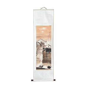 Chinese Color Ink Waterside Village Scroll Painting Wall Art ws1882E