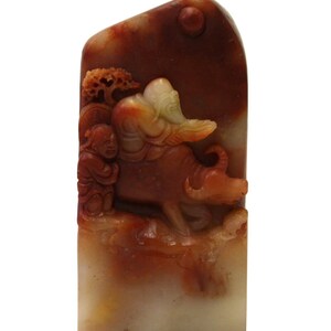 Chinese Stone Carved Man Ox Theme Seal Stamp Display Art cs2916E