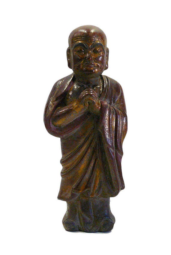 Vintage Chinese Wood Brown Golden Monk Figure cs690-1S Vintage Chinese Wood Brown Golden Monk Figure cs690-1S