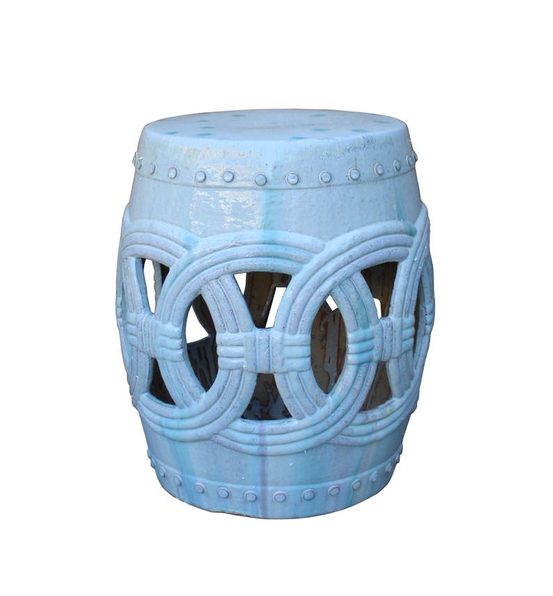 Chinese White Coin Pattern Round Clay Ceramic Garden Stool cs3299E