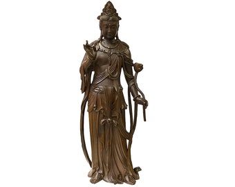 Chinese Brown Guan Yin Tara Bodhisattva Avalokitesvara Wood Statue ws2213E