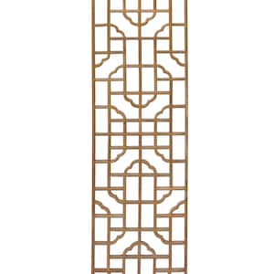 May include: A wooden lattice screen with a repeating geometric pattern. The screen is made of thin strips of wood that are arranged in a grid pattern. The screen is a light brown color.