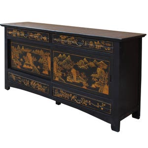 Chinese Fujian Golden Graphic Sideboard High Credenza Console Table TV Cabinet cs3509E image 5