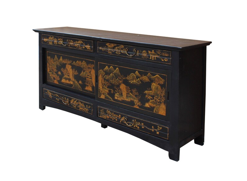 Chinese Fujian Golden Graphic Sideboard High Credenza Console Table TV Cabinet cs3509E image 5
