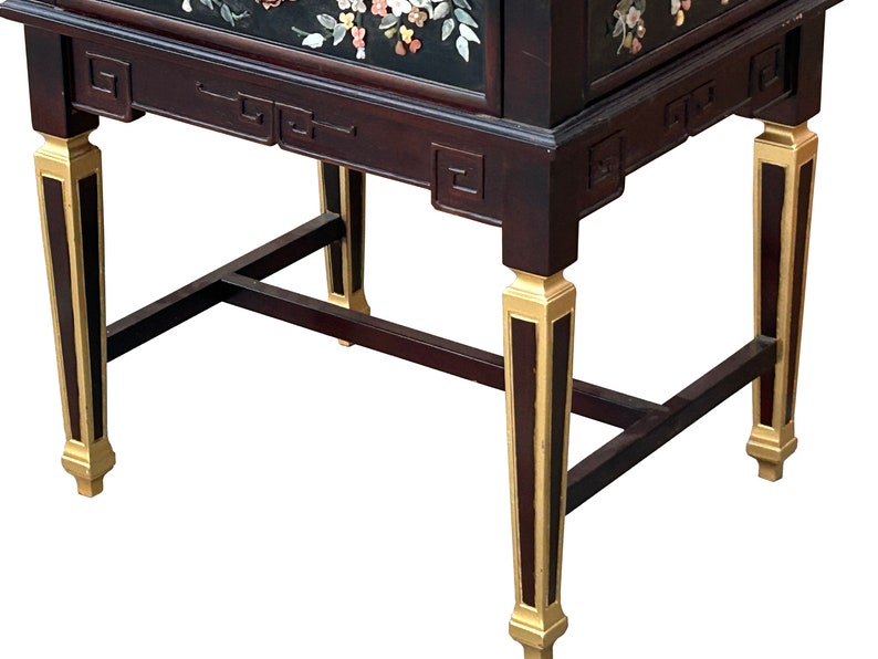 Vintage Chinese Rectangular Color Stone Flower Inlay Accent Side Table ws3583E image 2