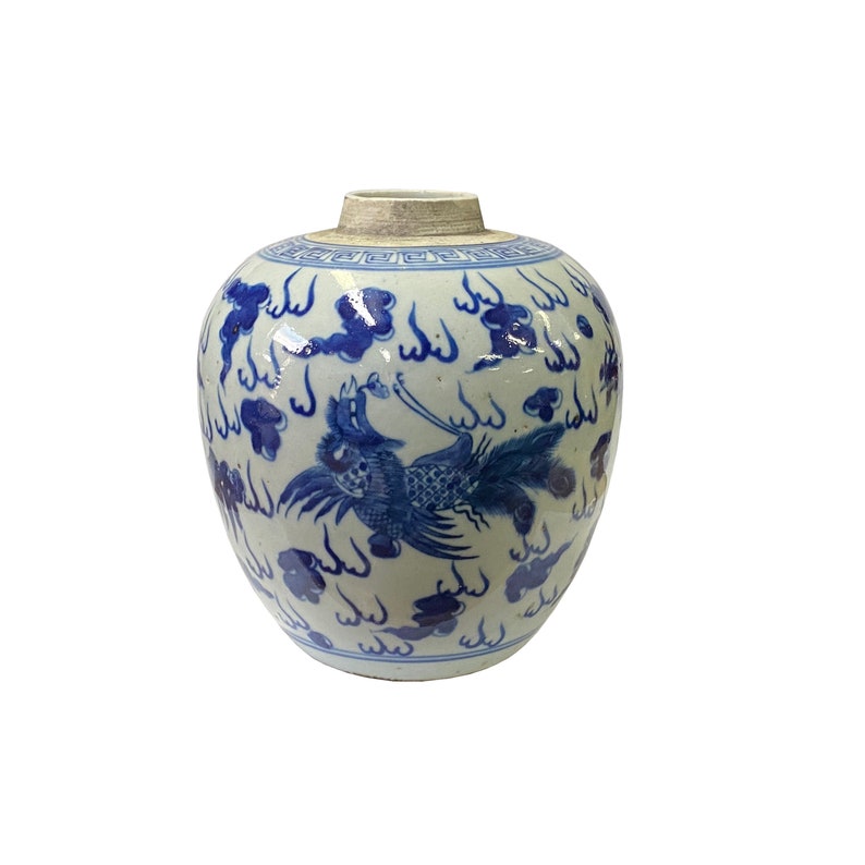 Oriental Handpaint Birds Small Blue White Porcelain Ginger Jar ws2308E image 1