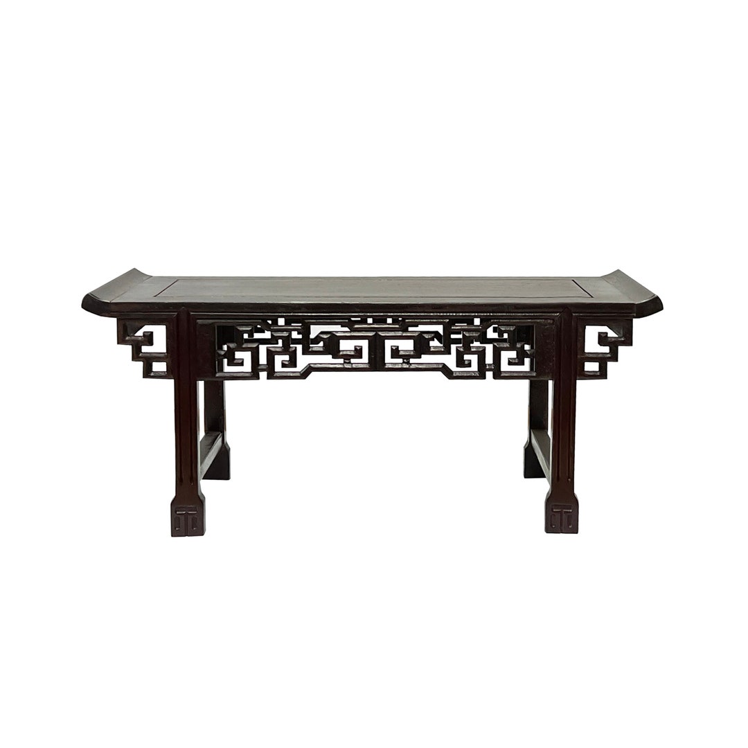Buy 10.75 Chinese Dark Brown Wood Altar Shape Rectangular Display Stand ...