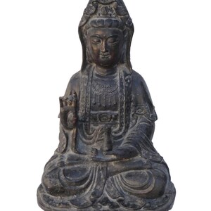 Chinese Iron Metal Rustic Abhaya Mudra Kwan Yin Statue jz108E image 5