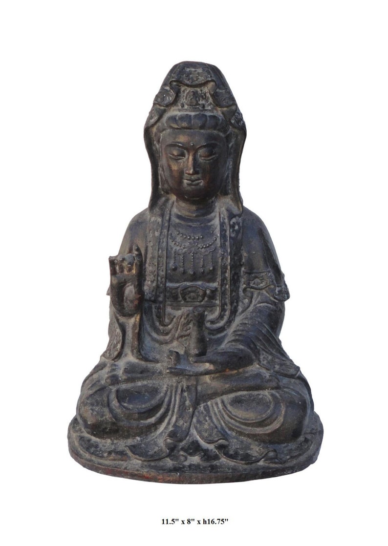 Chinese Iron Metal Rustic Abhaya Mudra Kwan Yin Statue jz108E image 5