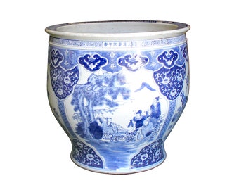 Chinese Blue White Oriental Flower People Scenery Porcelain Pot cs6026E