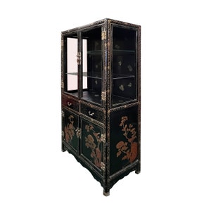 Chinoiseries Black Golden Graphic Glass Display Bookcase Curio Cabinet cs7568E image 3