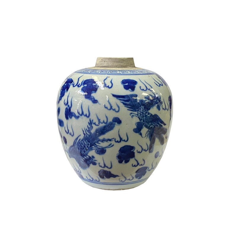 Oriental Handpaint Birds Small Blue White Porcelain Ginger Jar ws2308E image 3