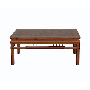 Rectangular Glass Top Coffee Table With Chinese Old Windows Panel Design n397E image 2