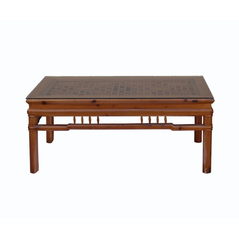 Rectangular Glass Top Coffee Table With Chinese Old Windows Panel Design n397E image 2