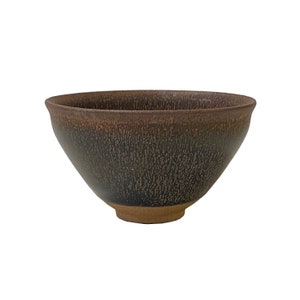 Chinese Jianye Clay Metallic Bronze Black Glaze Decor Bowl Display Art ws3159E image 1
