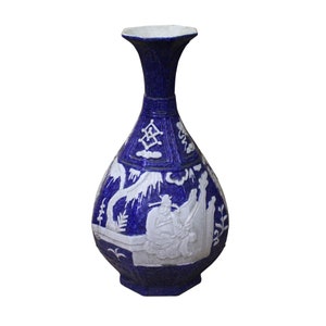 Handmade Ceramic Blue White Dimensional Pattern Vase Jar cs4772E image 4