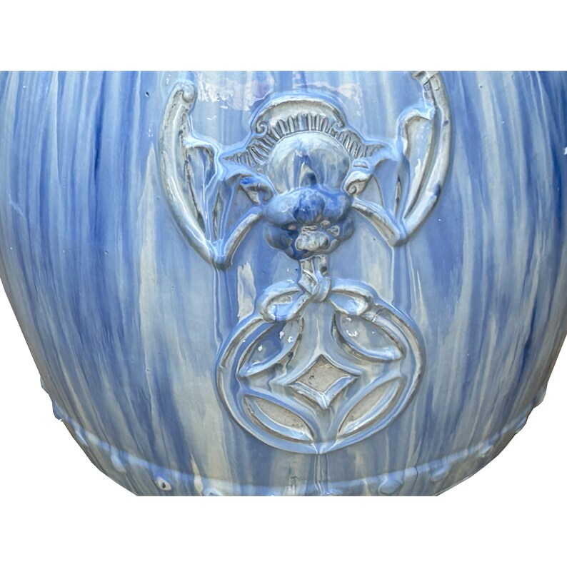 Chinese White Blue Glaze Bat Fortune Coin Pattern Round Ceramic Garden Stool cs7809E image 6