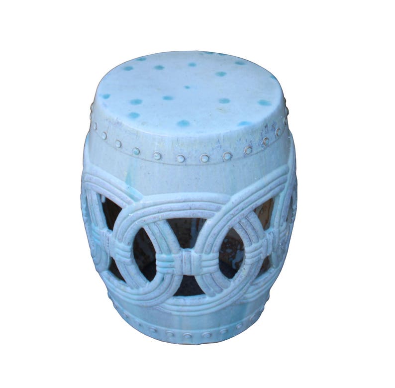 Chinese White Coin Pattern Round Clay Ceramic Garden Stool cs3299E