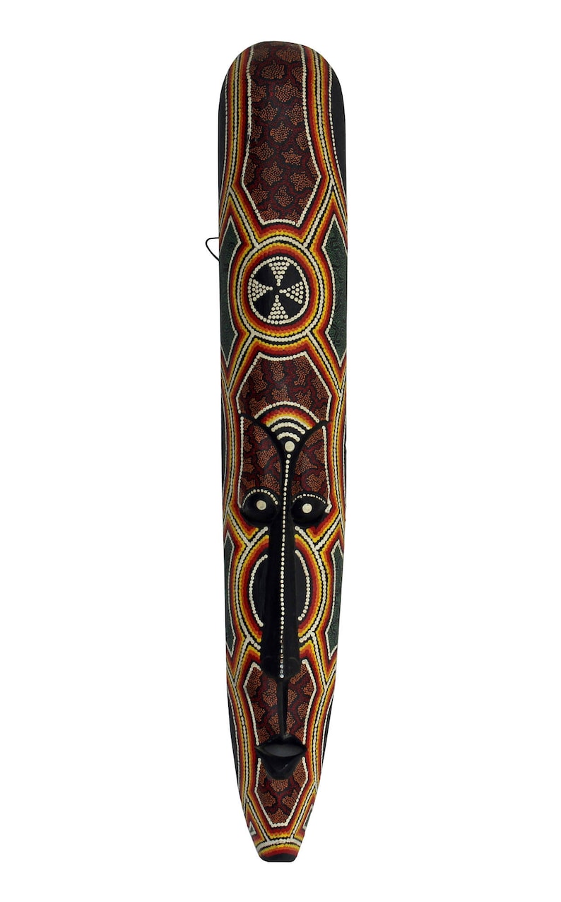 Handmade Tribal Wood Oval Multi-color Face Mask Wall Display Art cs3585E image 1