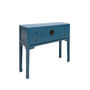47 Chinese Pastel Venice Blue 4 Drawers Slim Narrow Foyer Side Table cs7596BE image 3