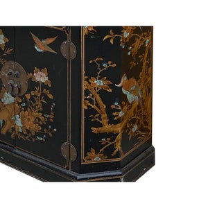Oriental Black Veneer Flower Birds Graphic Slim Side Table Cabinet cs7800E image 9