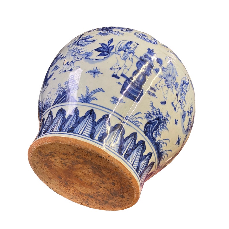 Vintage Chinese Blue White Porcelain Scenery Fat Body Vase Jar ws2718E image 8