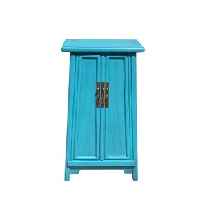 Chinese Oriental Pastel Blue Ming Style A Shape End Table Nightstand cs7342E afbeelding 1