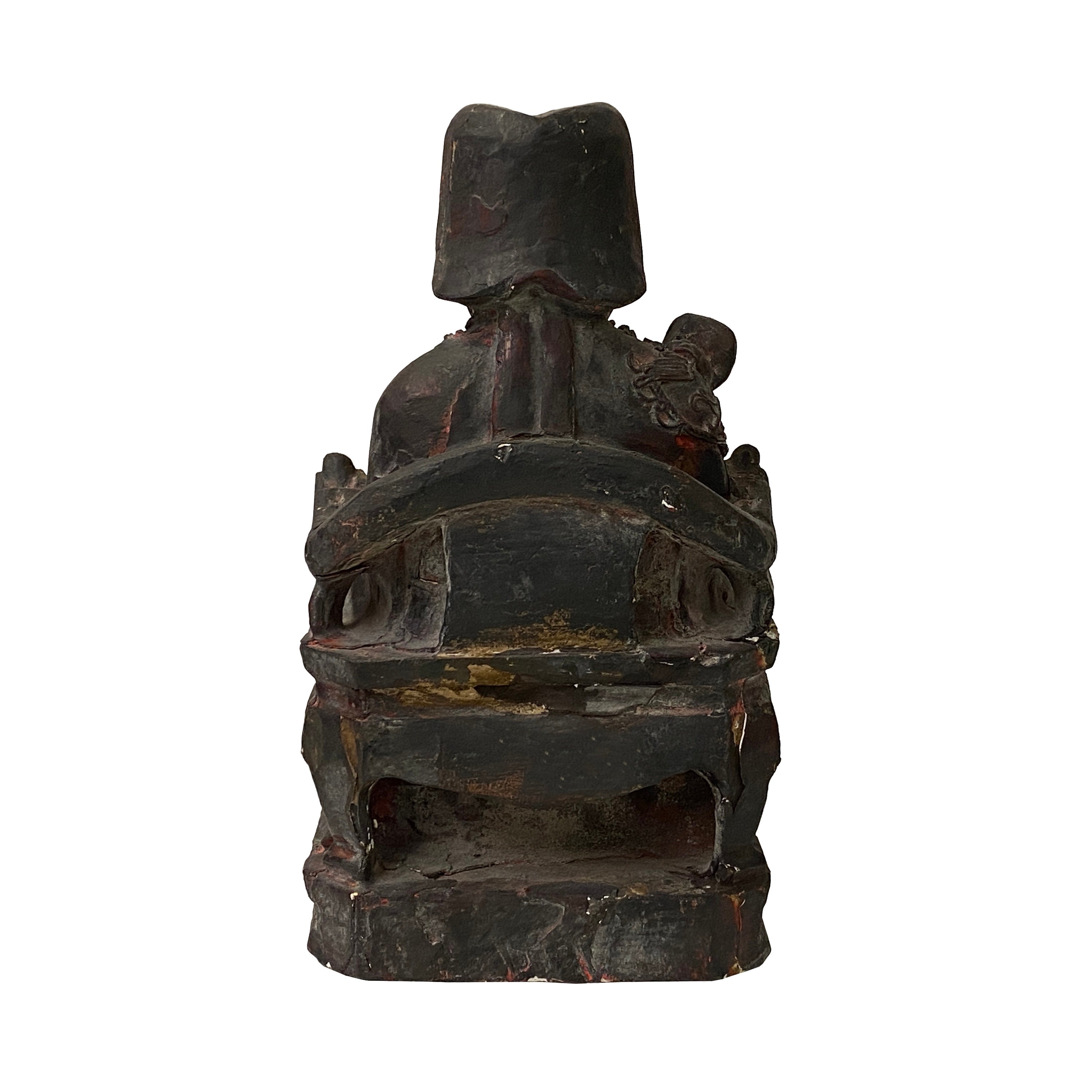 Vintage Chinese Wooden Carved Home Guardian Deity Figure