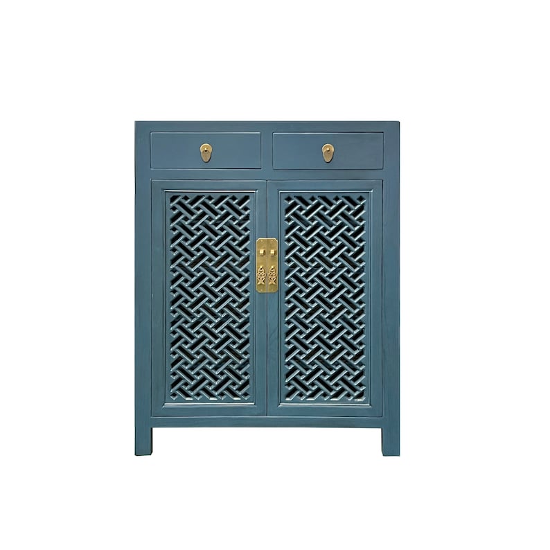 Asian Handmade Solid Wood Shutter Doors Side Table Shoes Organizer Storage Cabinet cs7486E image 1